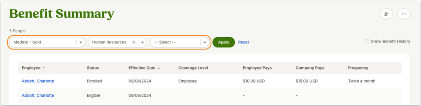 Benefit Summary