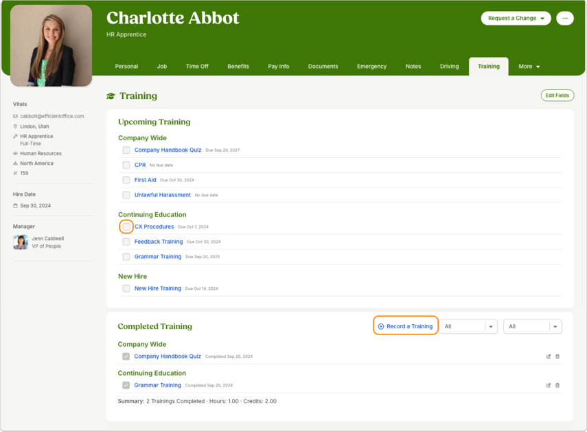 Charlotte Abbot - Training