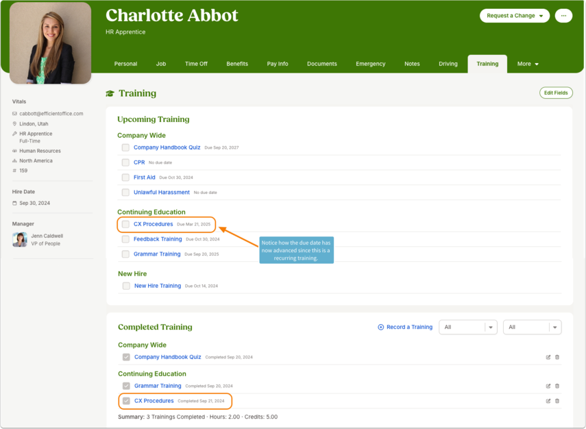 Charlotte Abbot - Training