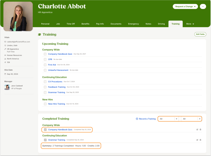 Charlotte Abbot - Training