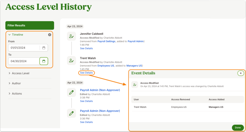 Access Level History