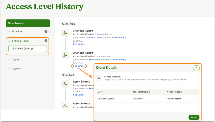 Access Level History