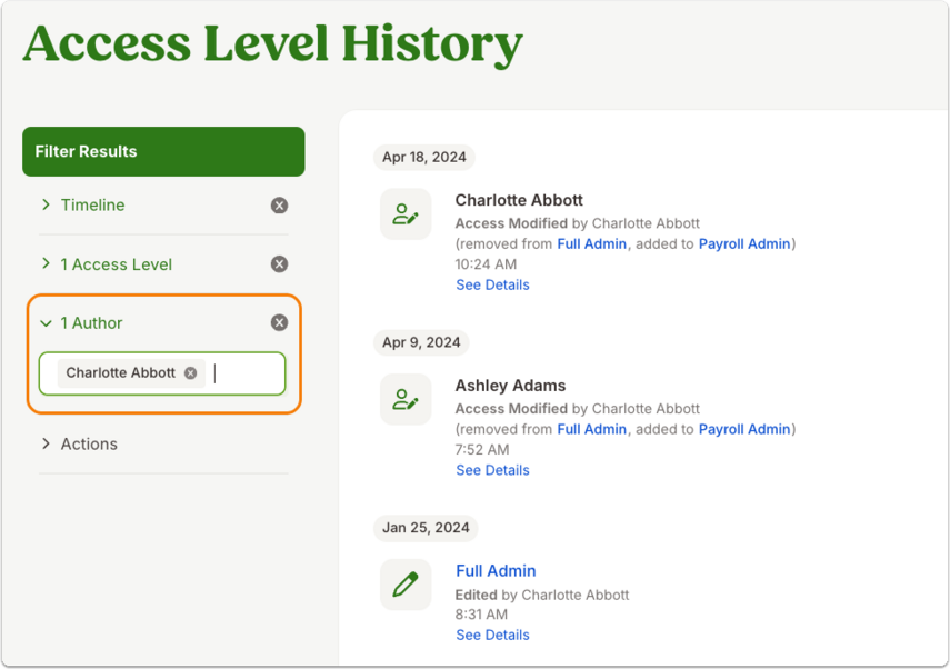 Access Level History