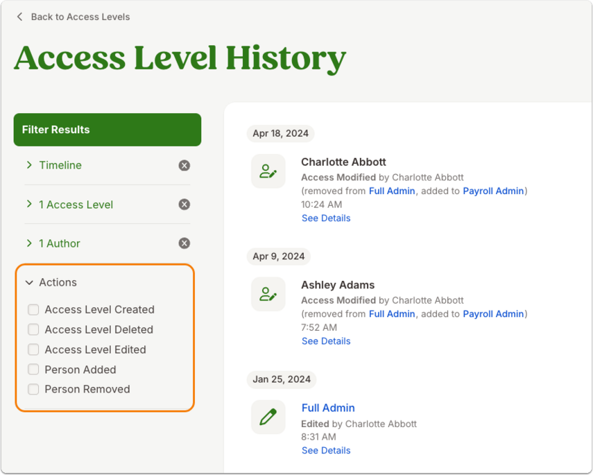 Access Level History