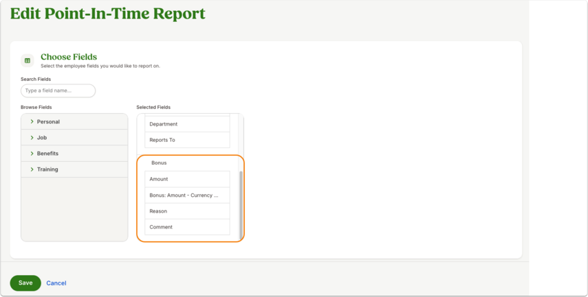 Edit Point-In-Time Report