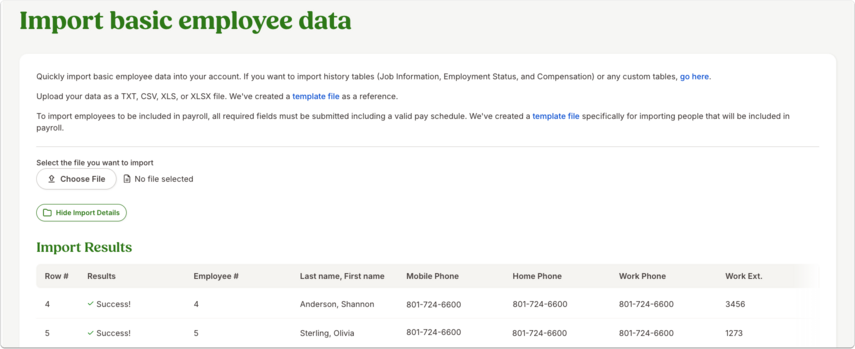 Import basic employee data