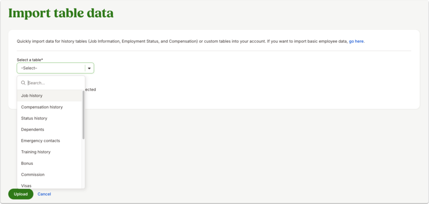 Import table data