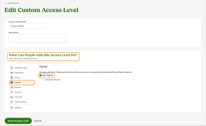Edit Custom Access Level