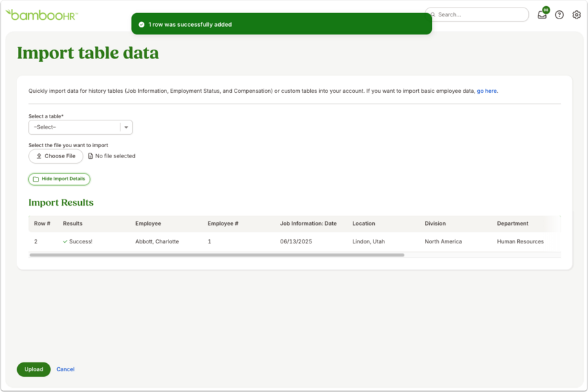 Import table data