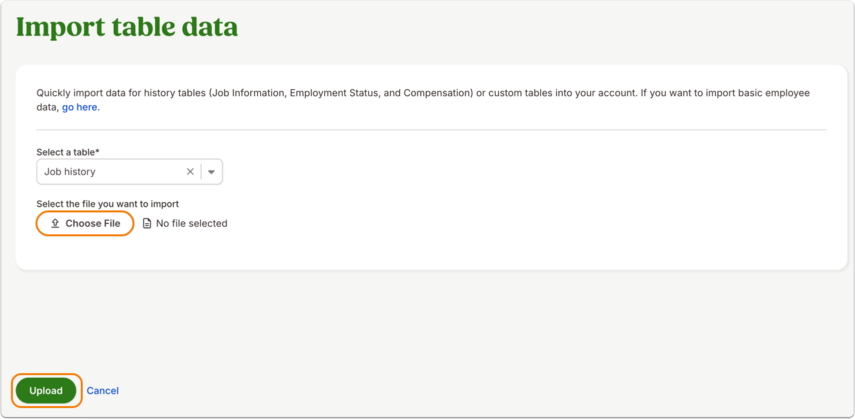 Import table data
