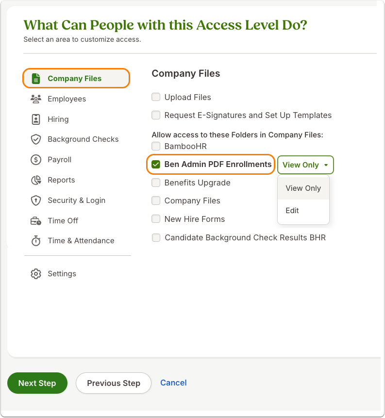 Edit Custom Access Level